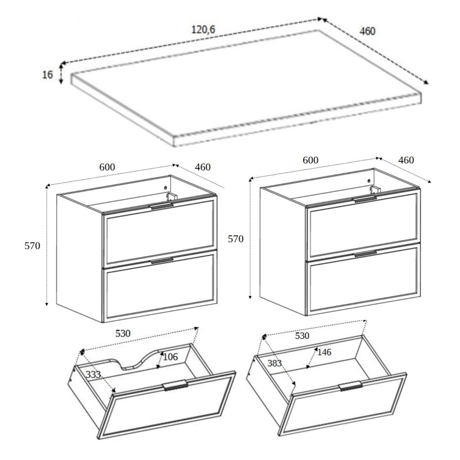 Simple Modern 4 Drawer Bathroom Cabinet Vanity Unit 120cm with Worktop - Anthracite