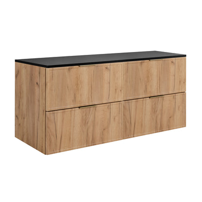 Simple Modern 4 Drawer Bathroom Cabinet Vanity Unit 120cm with Worktop - Gold Craft Oak