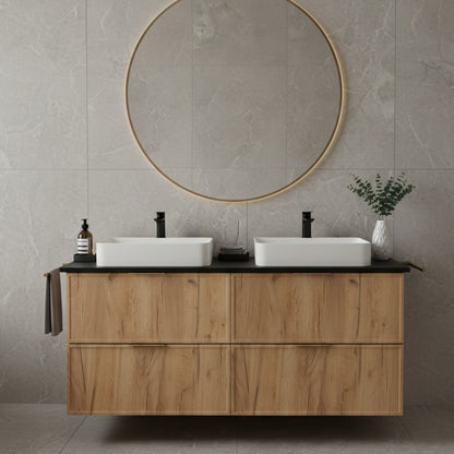 Simple Modern 4 Drawer Bathroom Cabinet Vanity Unit 120cm with Worktop - Gold Craft Oak