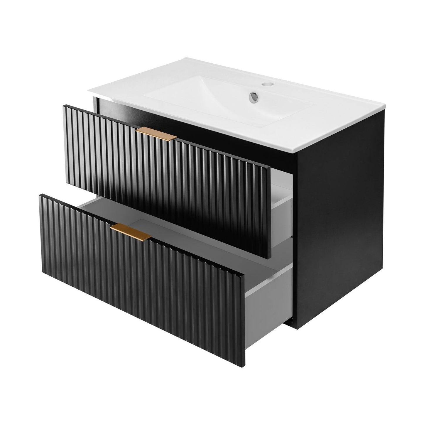 Flow Wall-Mounted 2 Bathroom Vanity Cabinets Set with Basin 80cm - Black