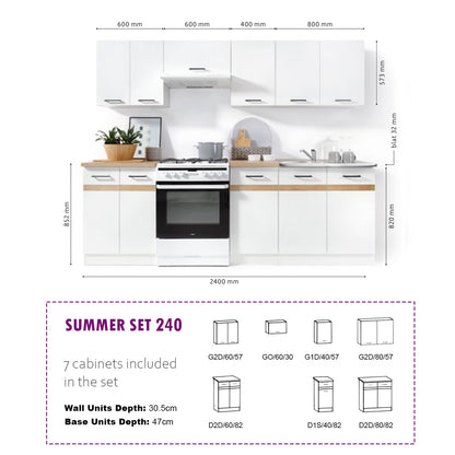 Summer 7 Unit Kitchen Cabinets Set 240cm - Bernstein Oak