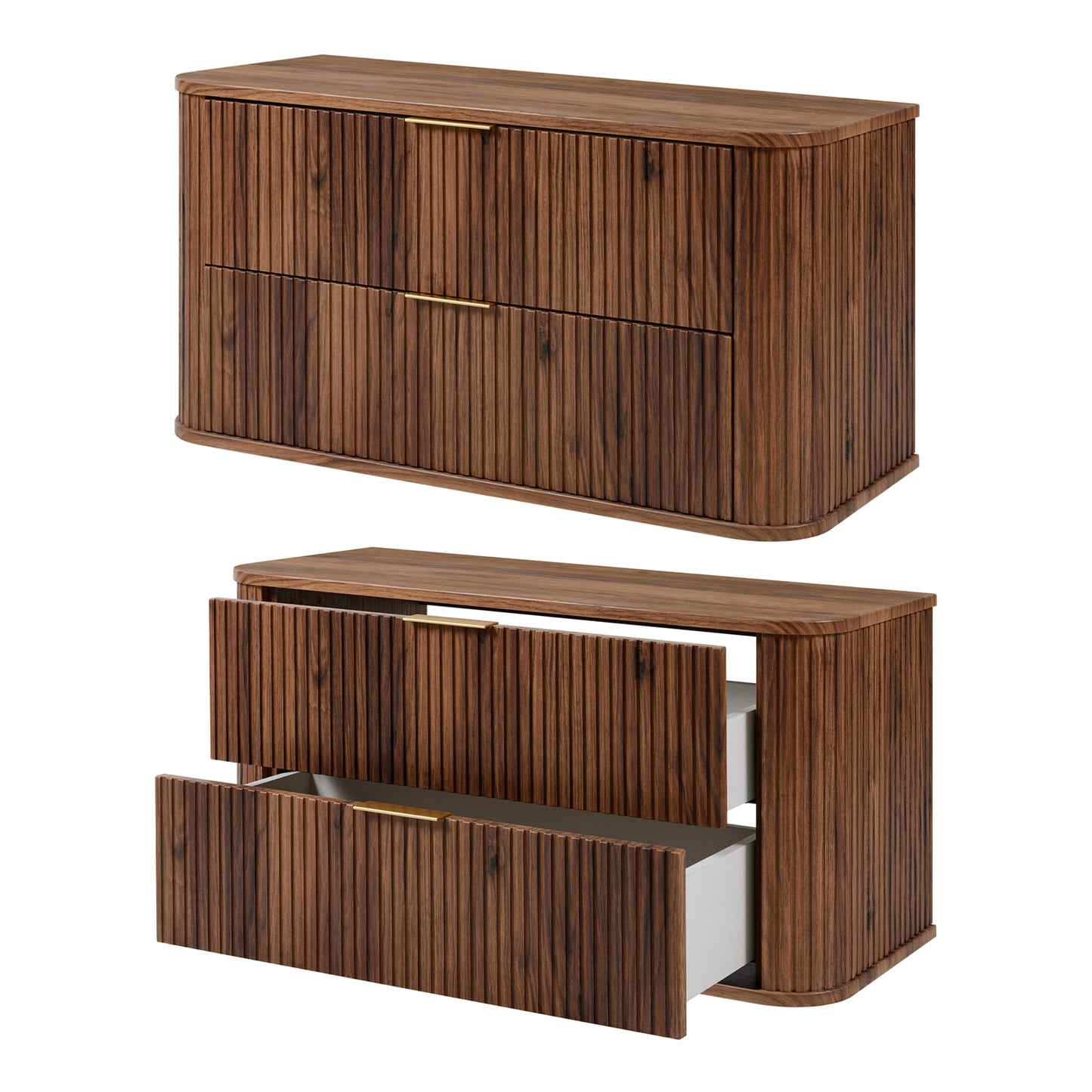 Elegance Glamour Style 2 Bathroom Cabinets Set 100cm Vanity Unit & Tall Cabinet - Walnut