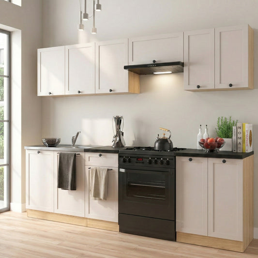 Summer 7 Unit Kitchen Cabinets Set 240cm - Cashmere Matt / Bernstein Oak