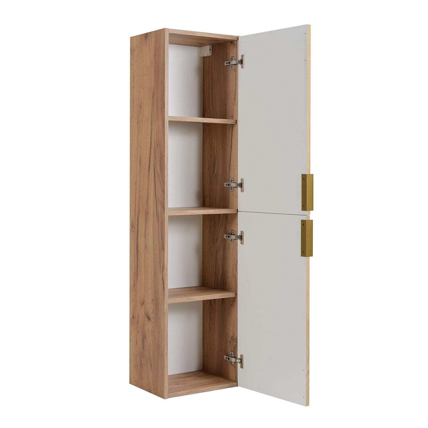 Simple Modern Minimal 2 Door Tall Bathroom Cabinet 136cm - Gold Craft Oak
