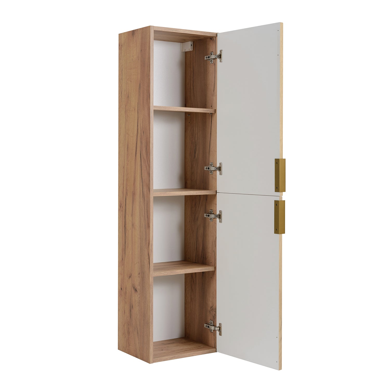 Simple Modern Minimal 2 Door Tall Bathroom Cabinet 136cm - Gold Craft Oak