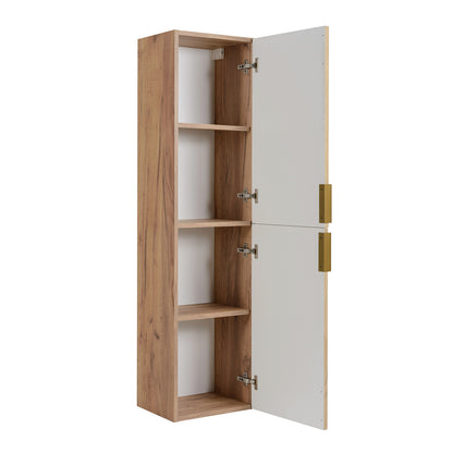 Simple Modern Minimal 2 Door Tall Bathroom Cabinet 136cm - Gold Craft Oak