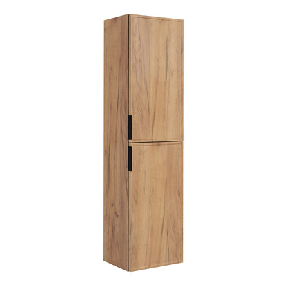 Simple Modern Minimal 2 Door Tall Bathroom Cabinet 136cm - Gold Craft Oak