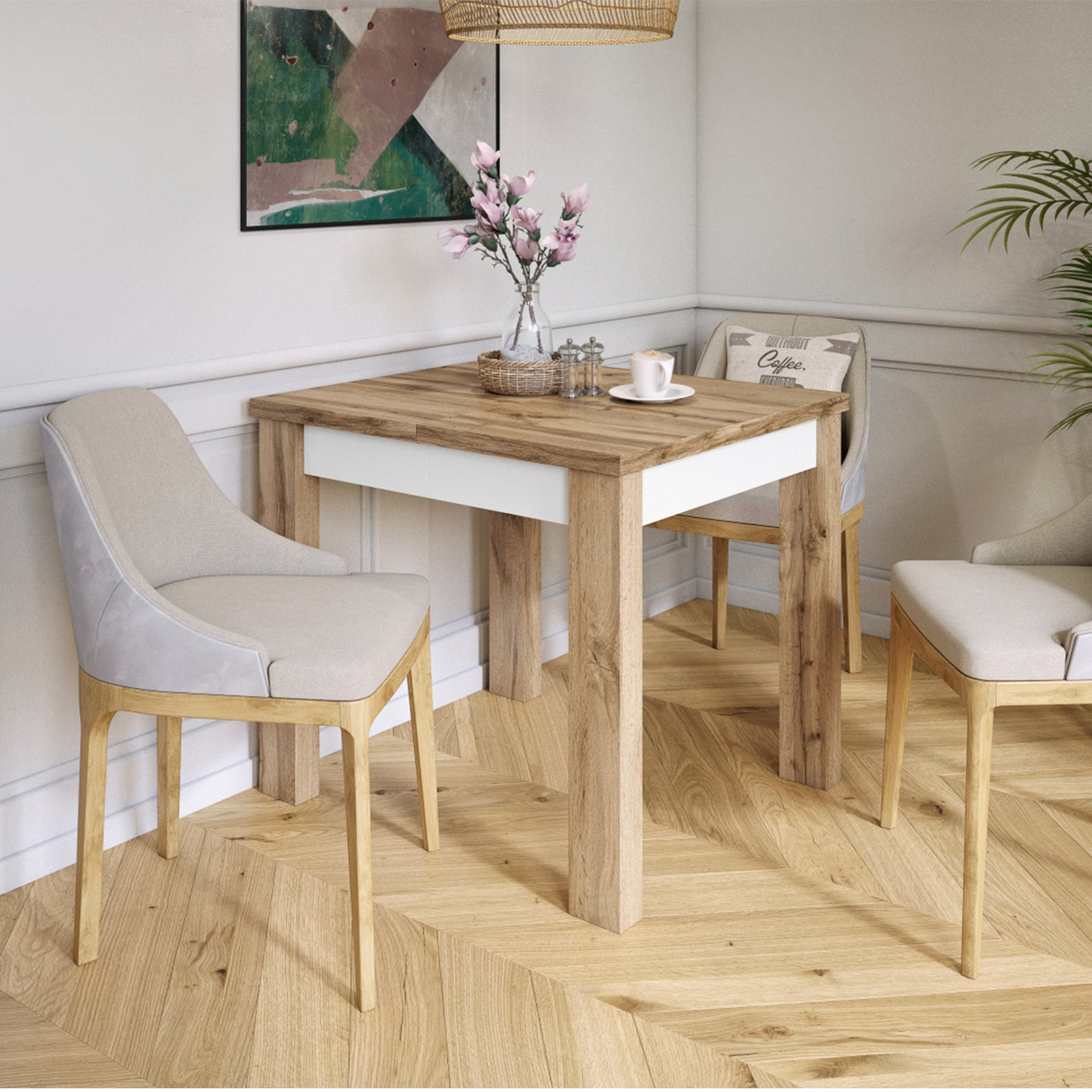 Fonte 85 Modern Extending Dining Table - Wotan Oak / White Matt