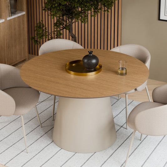 Bosco Coffee Table Round Modern Steel Base & Wood Veneer - Natural Oak / Cashmere