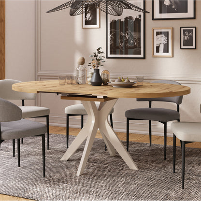 Renzo Extending Modern Dining Table – Artisan Oak / Beige