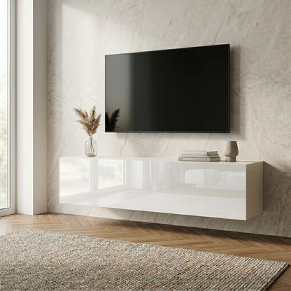 Joyce Wall Mounted TV Unit Modern Plain Gloss Finish 150cm - White Gloss