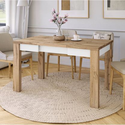 Fonte 85 Modern Extending Dining Table - Wotan Oak / White Matt
