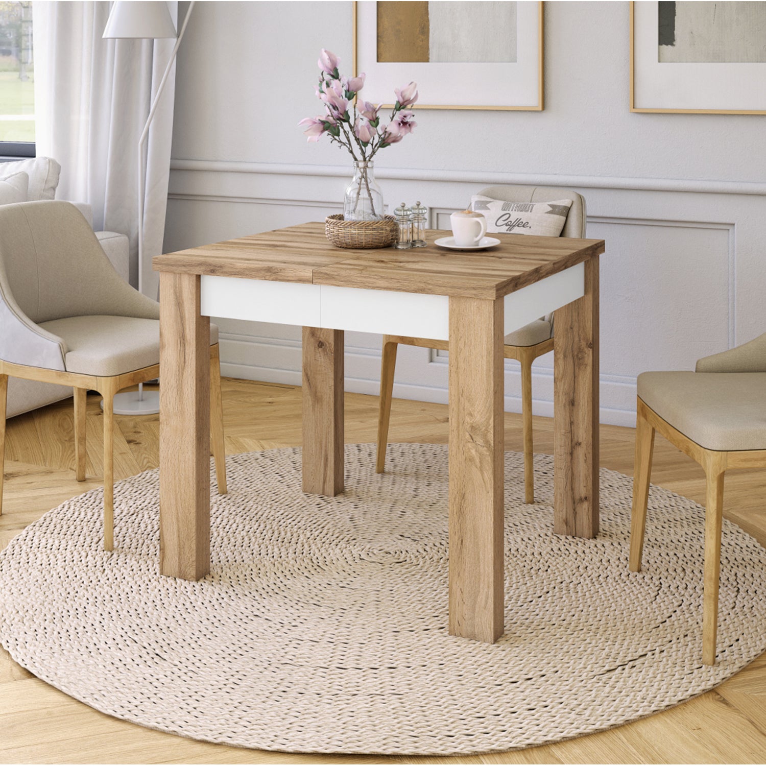 Fonte 85 Modern Extending Dining Table - Wotan Oak / White Matt