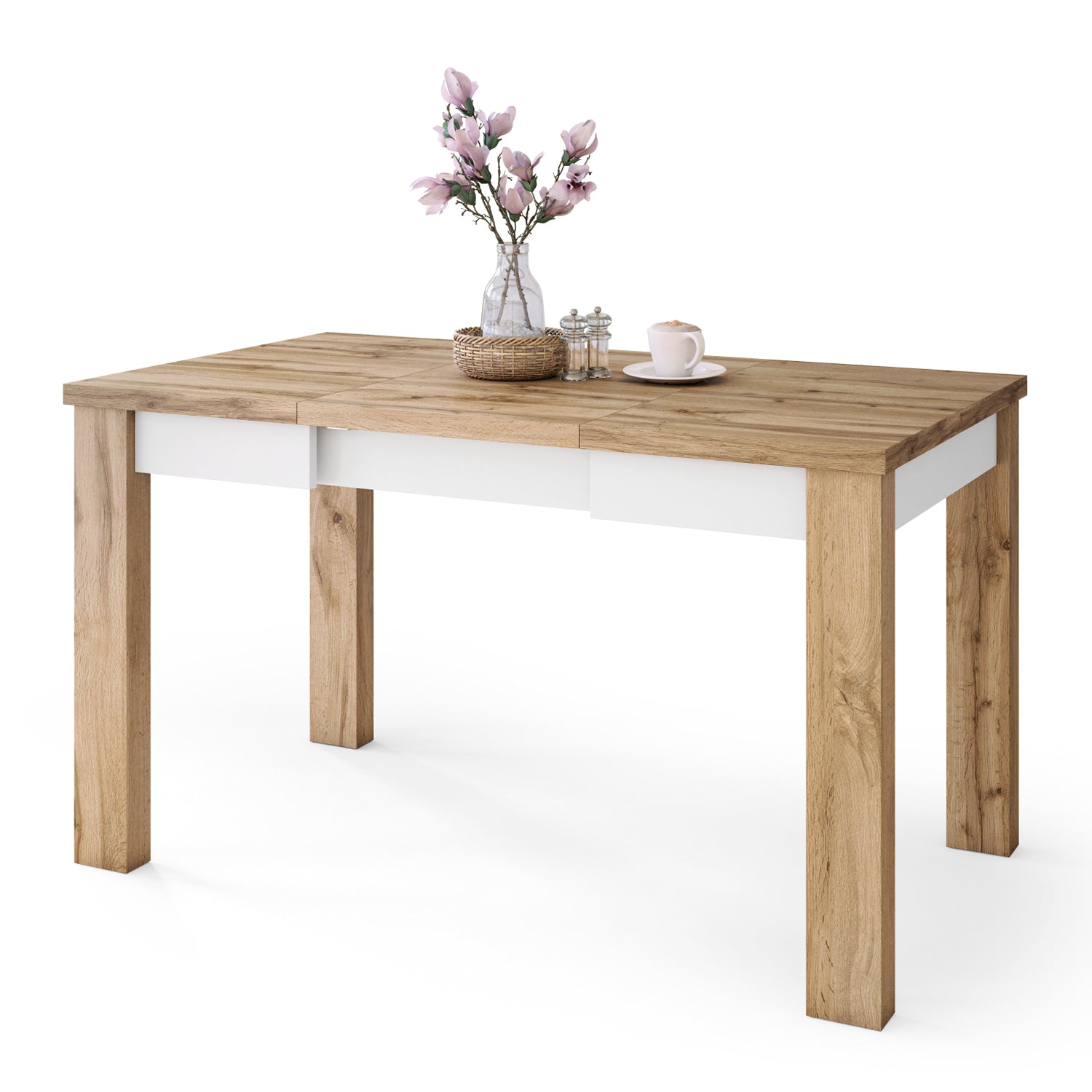 Fonte 85 Modern Extending Dining Table - Wotan Oak / White Matt
