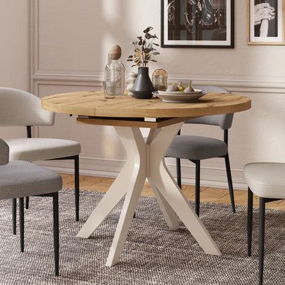 Renzo Extending Modern Dining Table – Artisan Oak / Beige