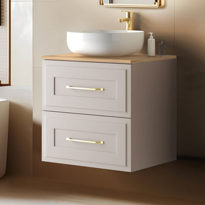 Classic Bathroom 2 Drawer Wall Cabinet Vanity Unit 60cm with Worktop - Cashmere / Oak