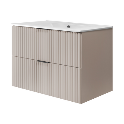 Flow Wall-Mounted 2 Drawer Bathroom Vanity Cabinet with Basin 80cm - Cashmere