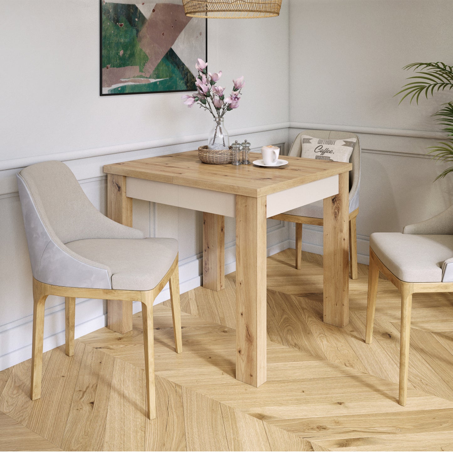 Fonte 85 Modern Extending Dining Table - Artisan Oak / Beige