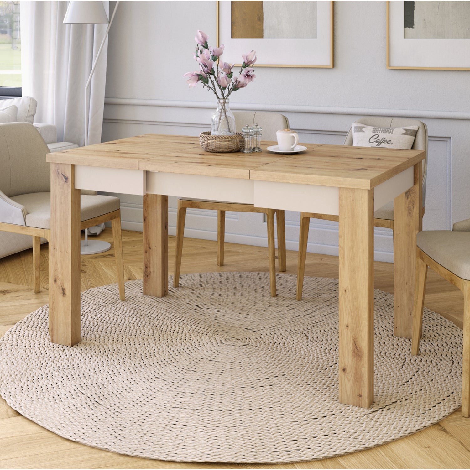 Fonte 85 Modern Extending Dining Table - Artisan Oak / Beige
