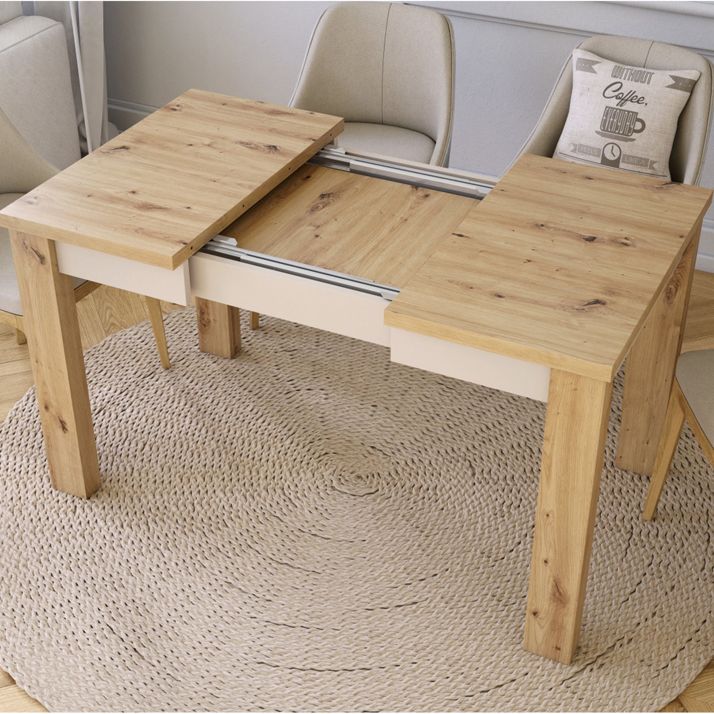 Fonte 85 Modern Extending Dining Table - Artisan Oak / Beige