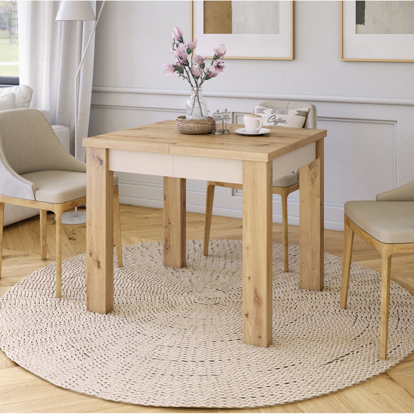 Fonte 85 Modern Extending Dining Table - Artisan Oak / Beige