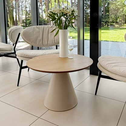 Bosco Coffee Table Round Modern Steel Base & Wood Veneer - Natural Oak / Cashmere