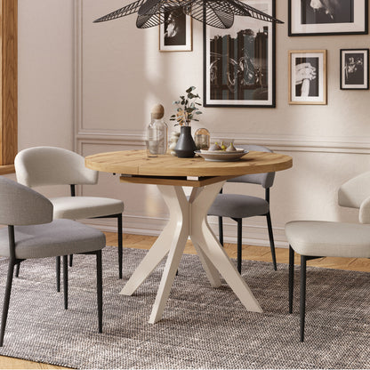 Renzo Extending Modern Dining Table – Artisan Oak / Beige