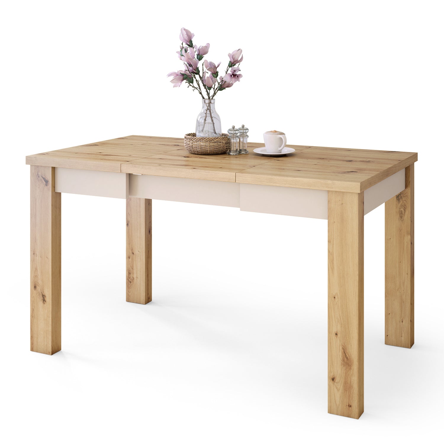 Fonte 85 Modern Extending Dining Table - Artisan Oak / Beige