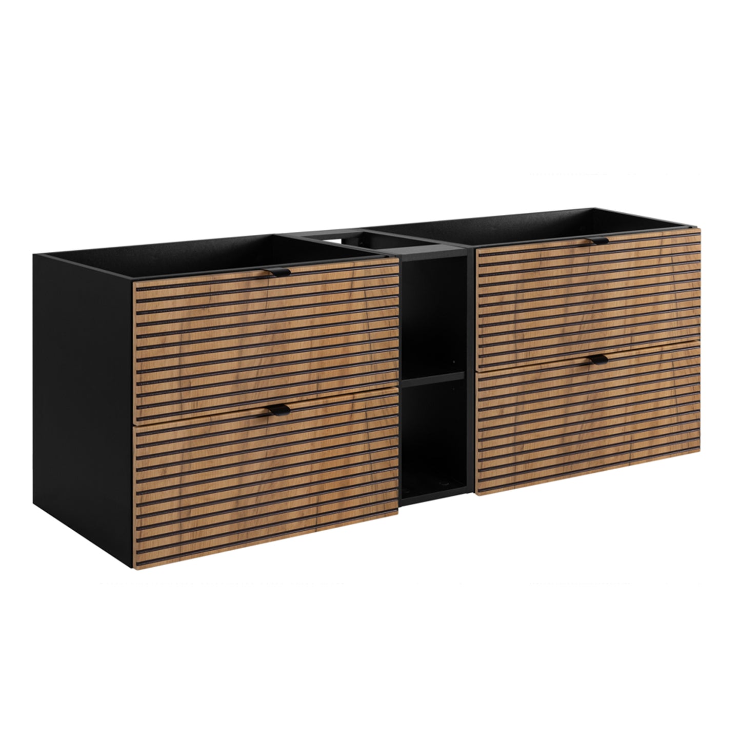 Loft Modern Style Ribbed Door 140cm Bathroom Cabinet Vanity Unit with Worktop - Gold Craft Oak