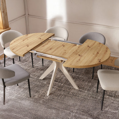 Renzo Extending Modern Dining Table – Artisan Oak / Beige