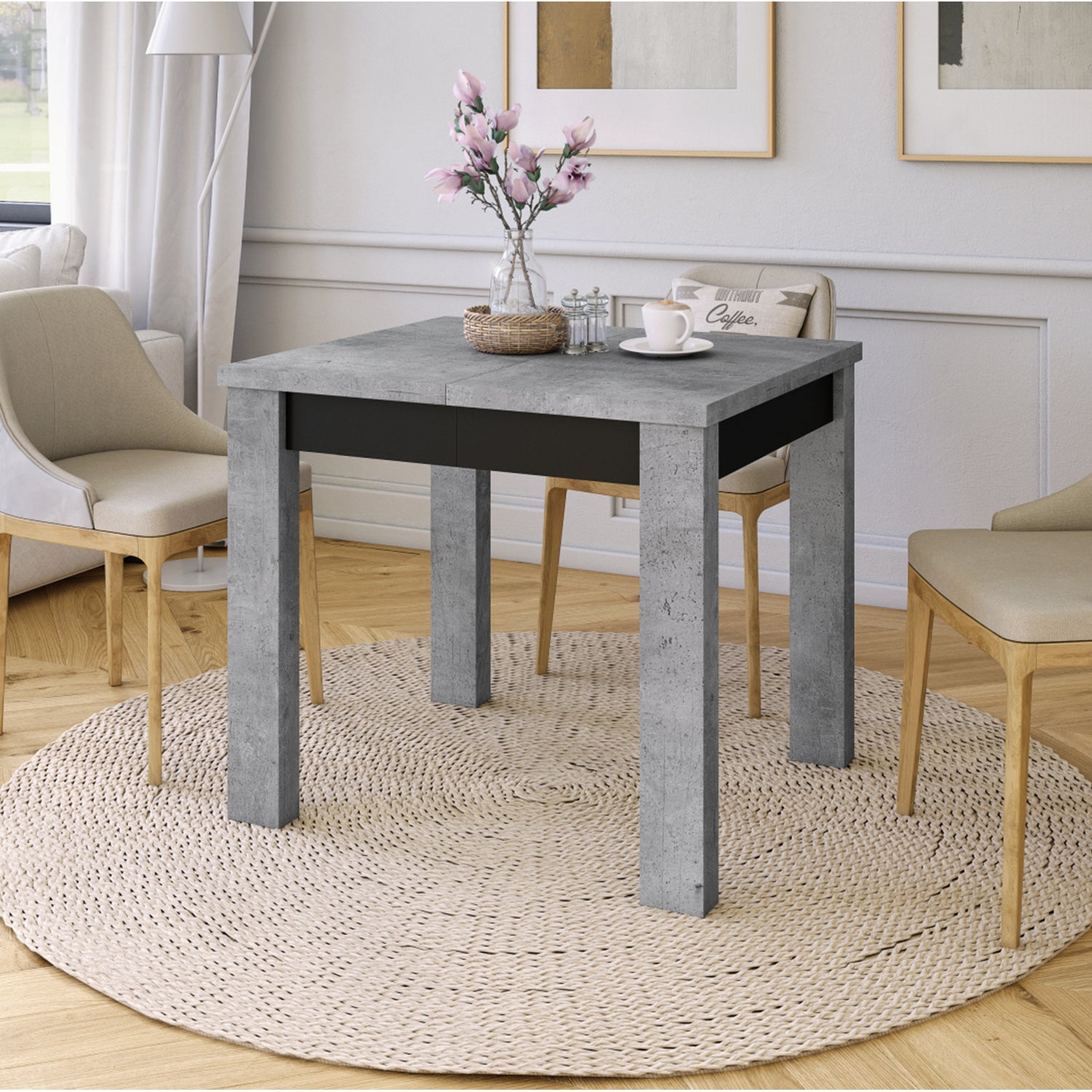 Fonte 85 Modern Extending Dining Table - Concrete / Black Matt