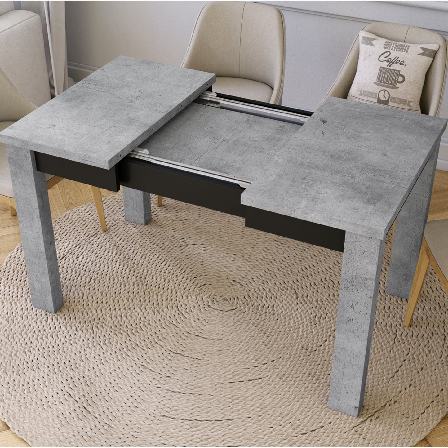 Fonte 85 Modern Extending Dining Table - Concrete / Black Matt