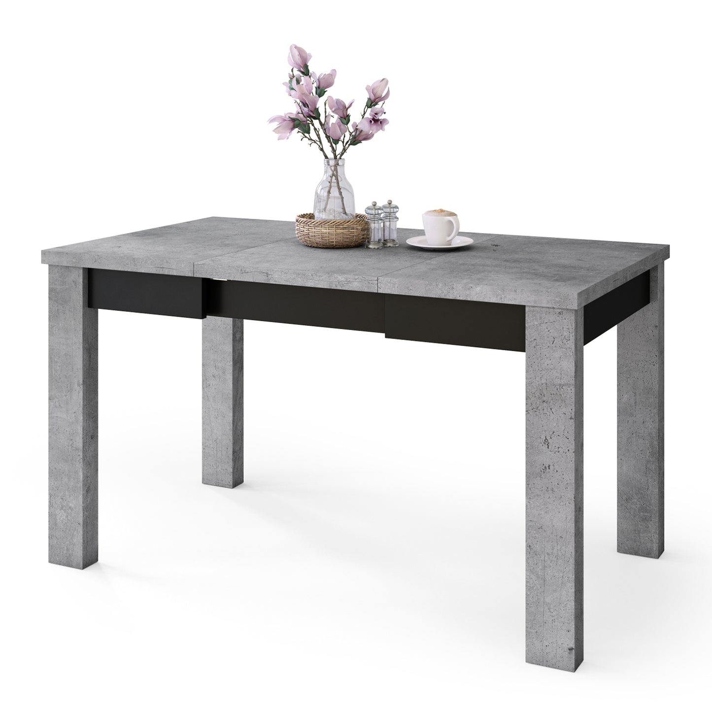 Fonte 85 Modern Extending Dining Table - Concrete / Black Matt