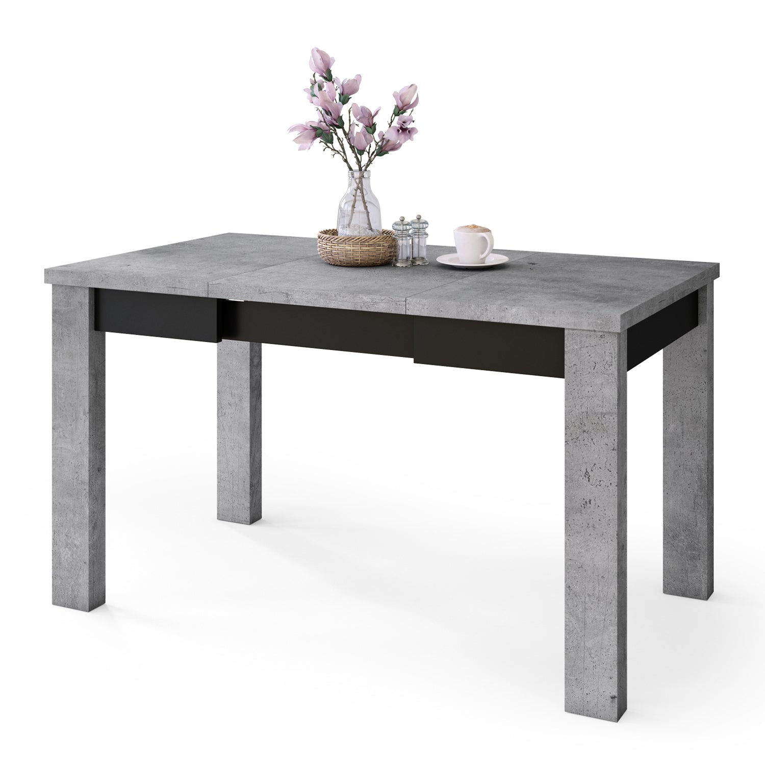 Fonte 85 Modern Extending Dining Table - Concrete / Black Matt
