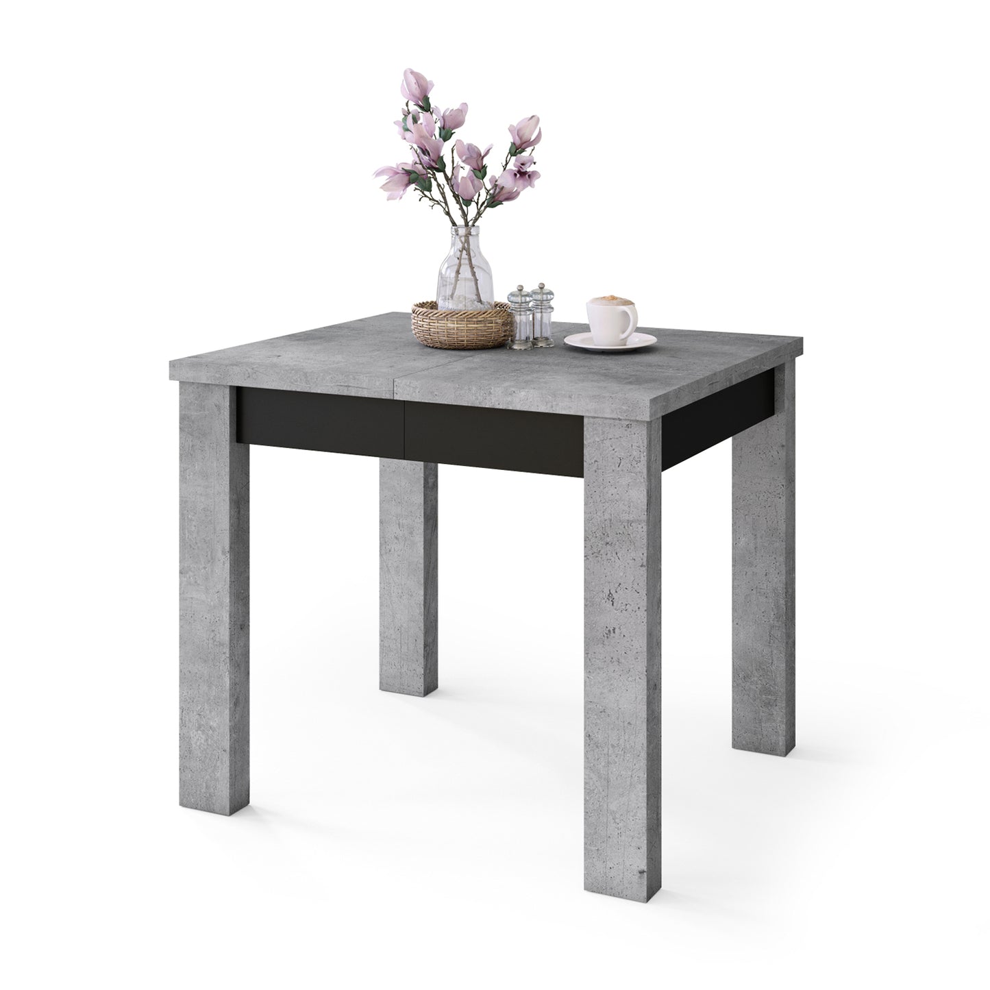 Fonte 85 Modern Extending Dining Table - Concrete / Black Matt