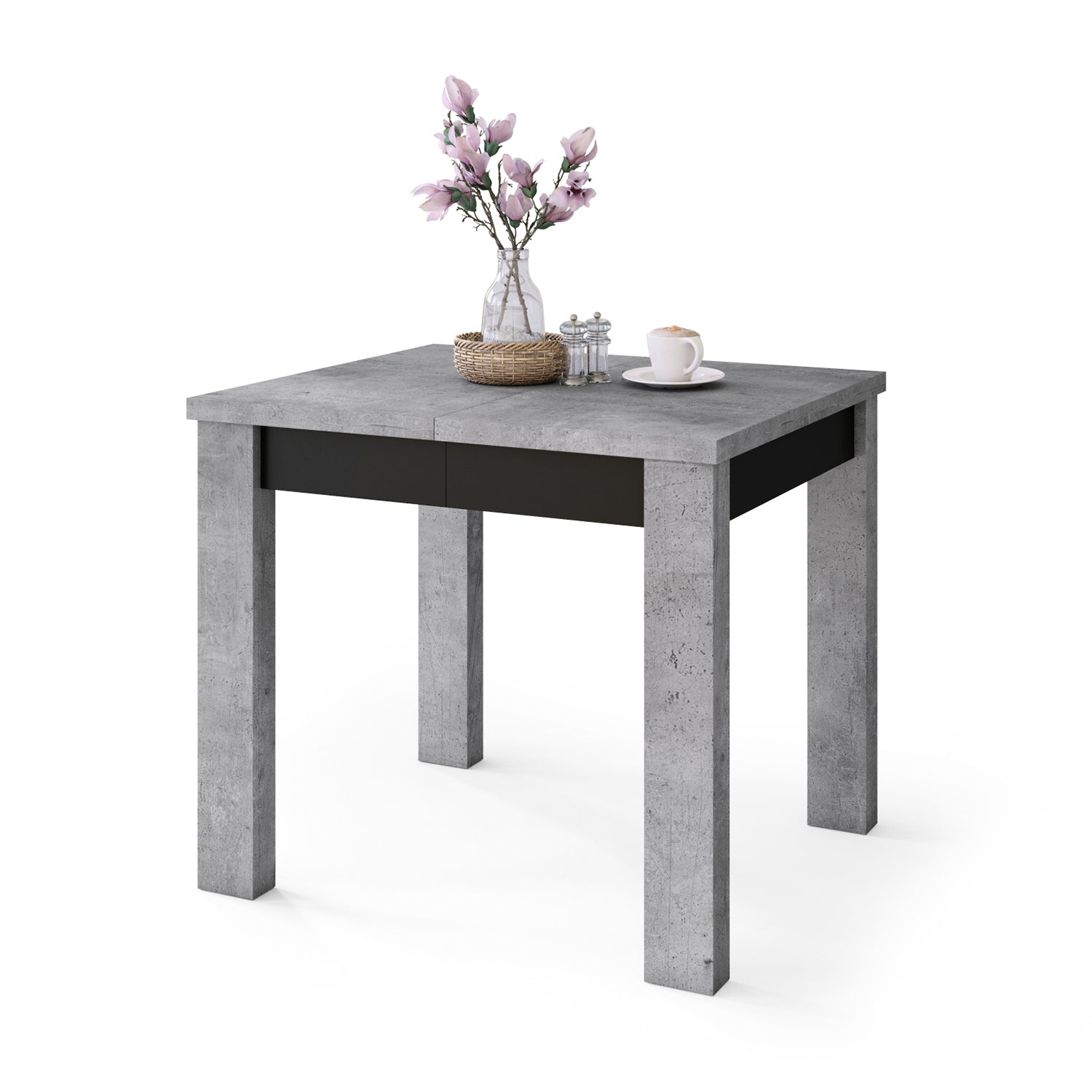 Fonte 85 Modern Extending Dining Table - Concrete / Black Matt