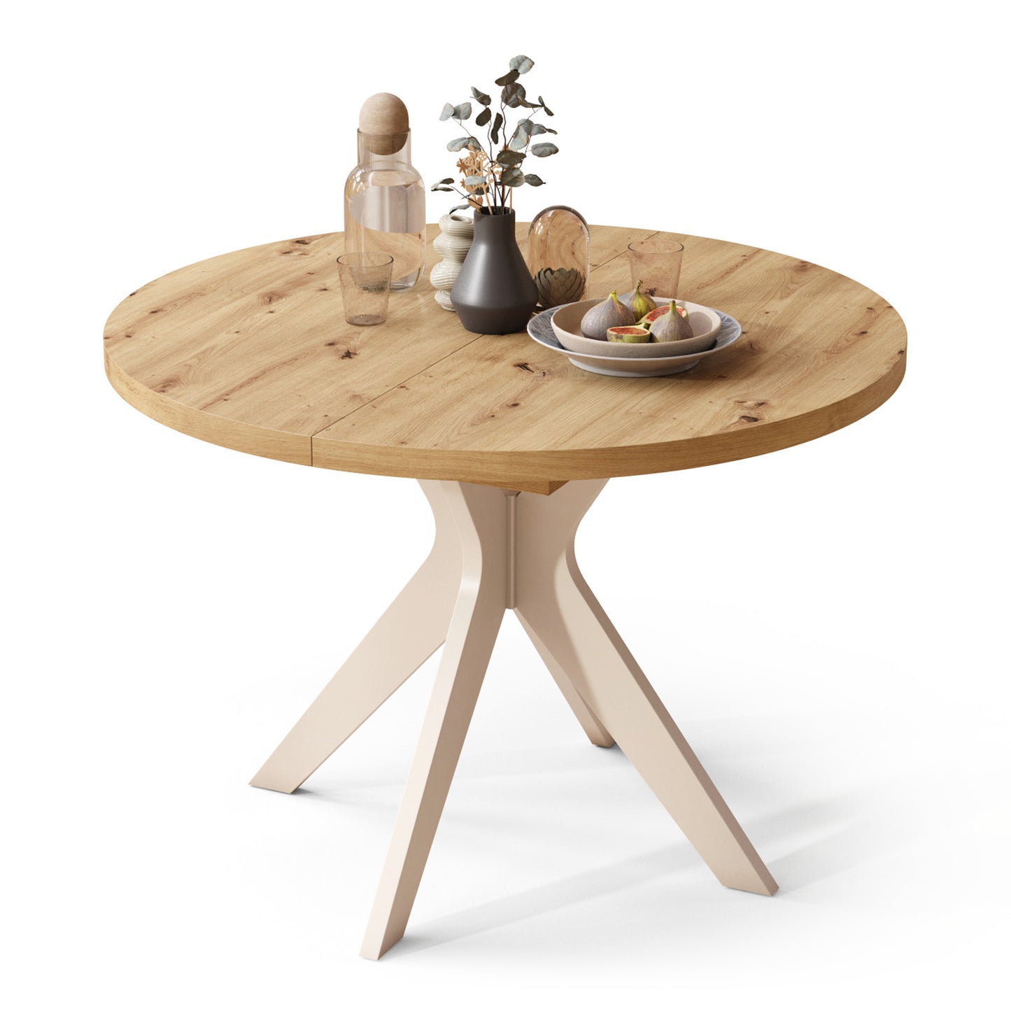 Renzo Extending Modern Dining Table – Artisan Oak / Beige