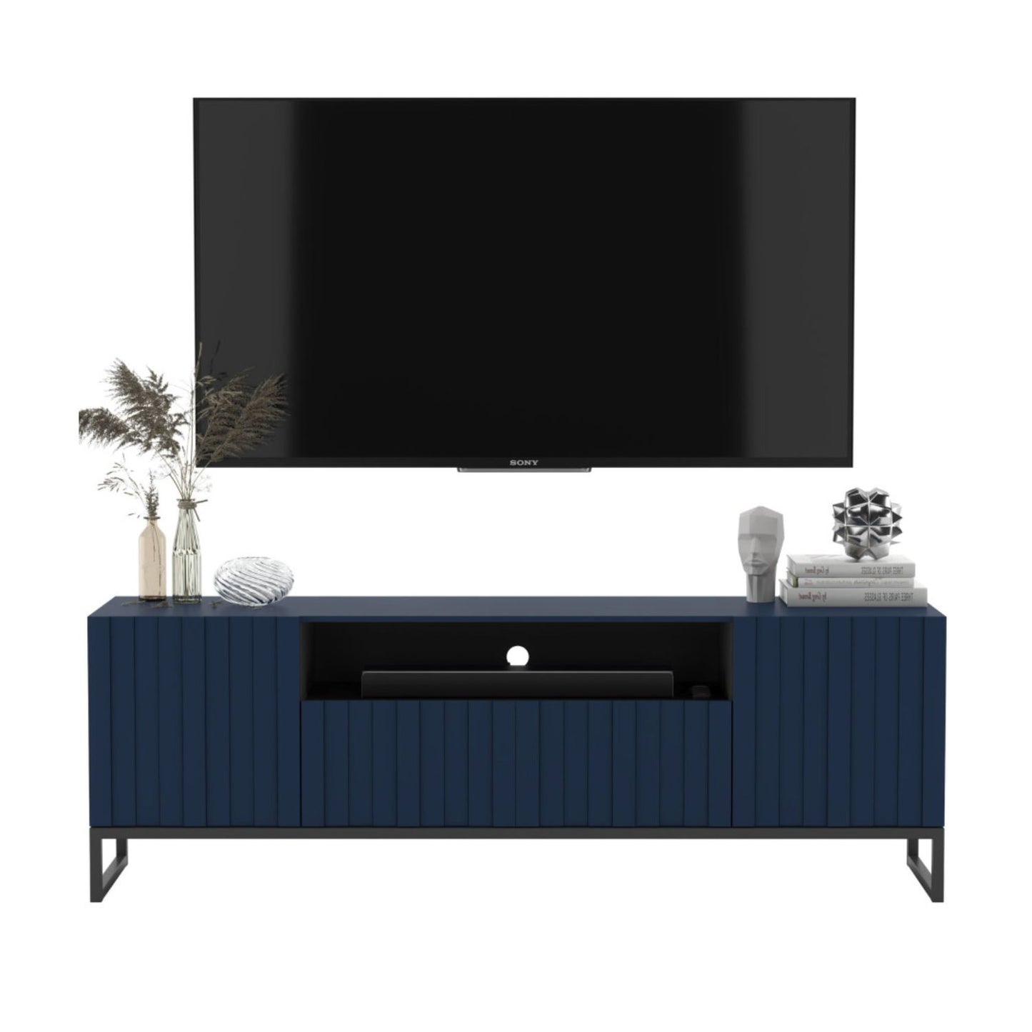 Elpis Glamour TV Cabinet Unit with Storage 150 cm - Navy Matt / Black Legs