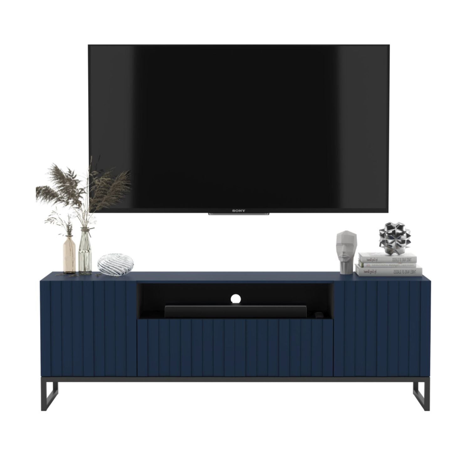 Elpis Glamour TV Cabinet Unit with Storage 150 cm - Navy Matt / Black Legs