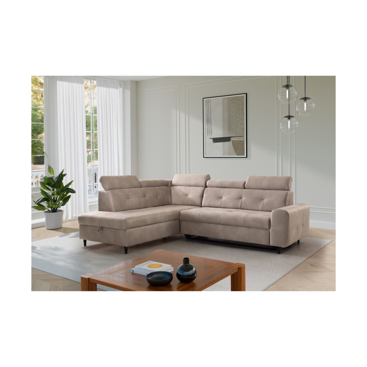Matras Corner Sofa Bed with Storage- Beige