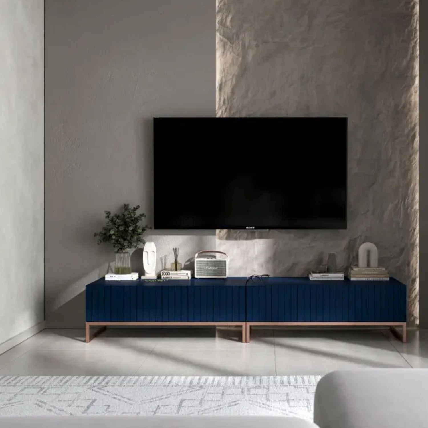 Elpis Glamour TV Sideboard 220 cm TV Unit Navy Matt / Copper Frame