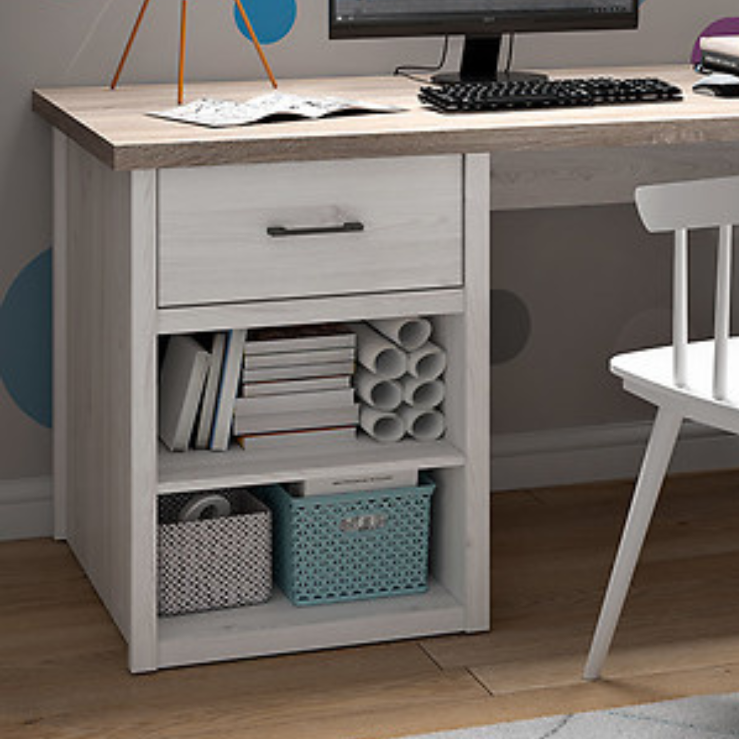 Loca Desk 141cm with Drawer and Shelves - Sibiu Larch / Dark Sonoma Oak