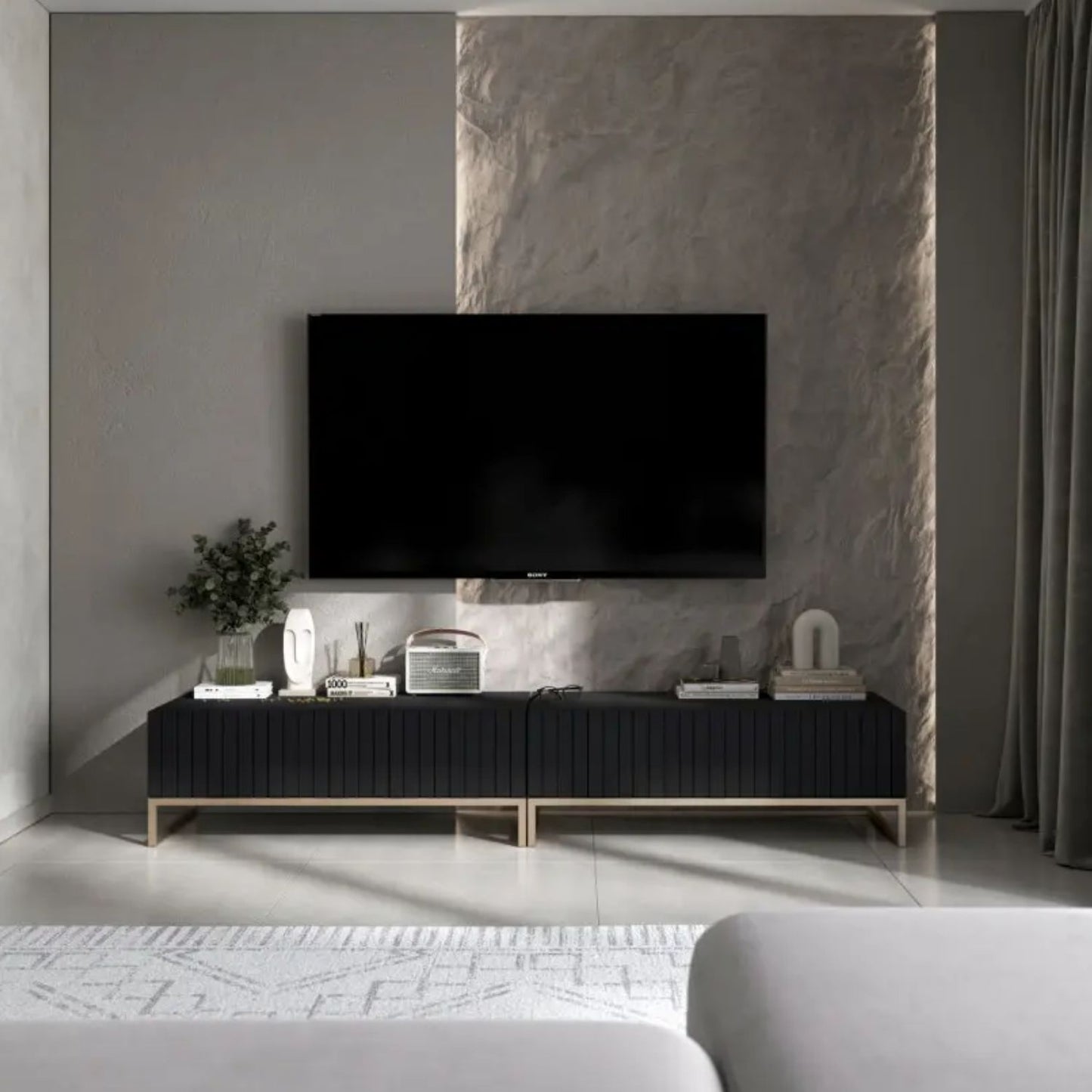 Elpis Glamour TV Sideboard 220 cm TV Unit - Black Matt / Golden Frame