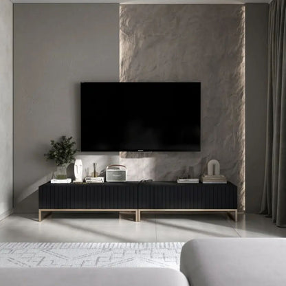 Elpis Glamour TV Sideboard 220 cm TV Unit - Black Matt / Golden Frame