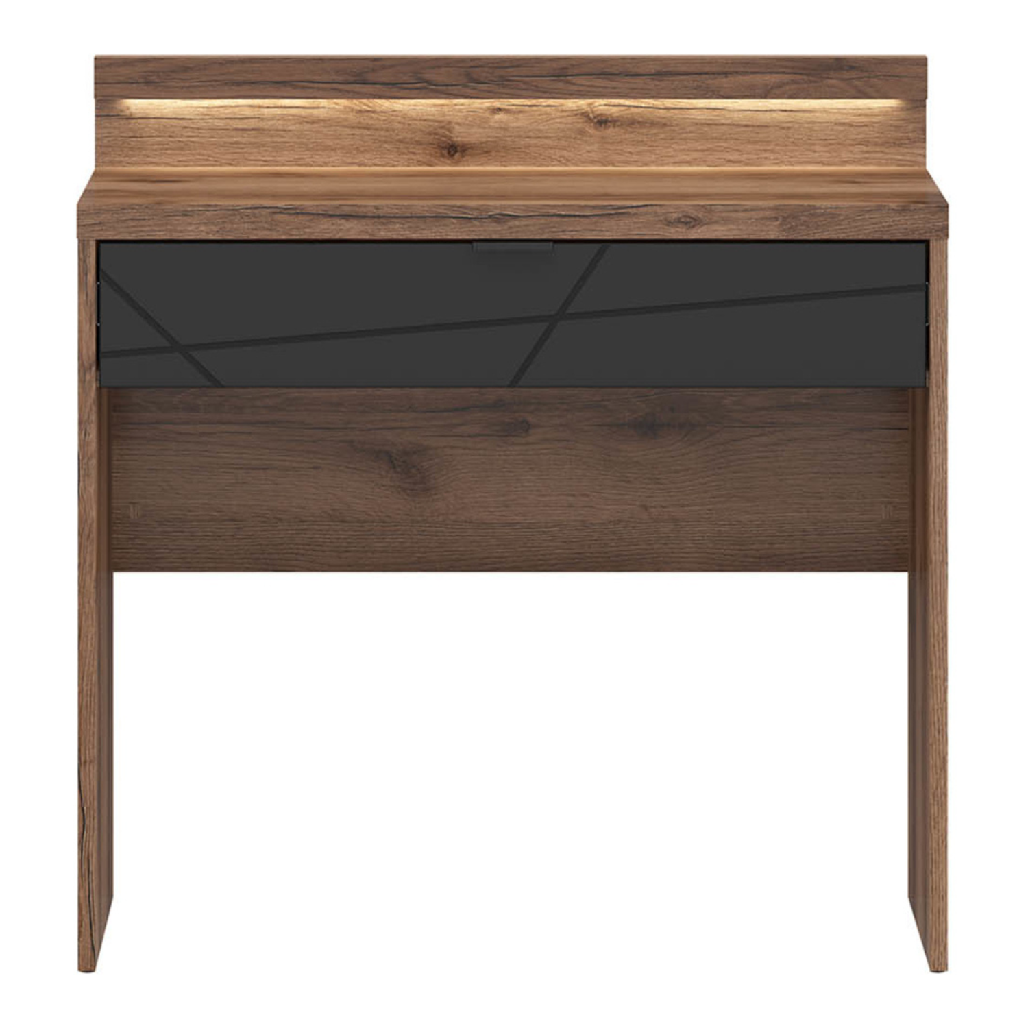 Faisa Dressing Table with Drawer and Light - Dark Delano Oak / Black Matt