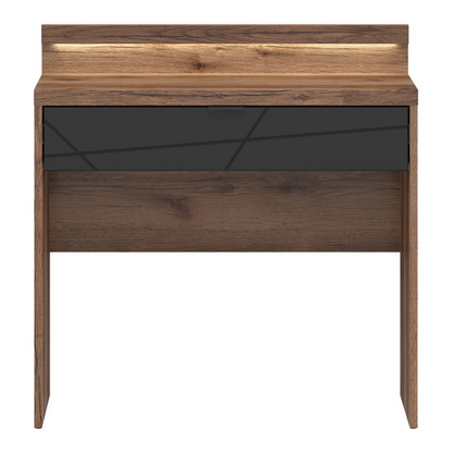 Faisa Dressing Table with Drawer and Light - Dark Delano Oak / Black Matt