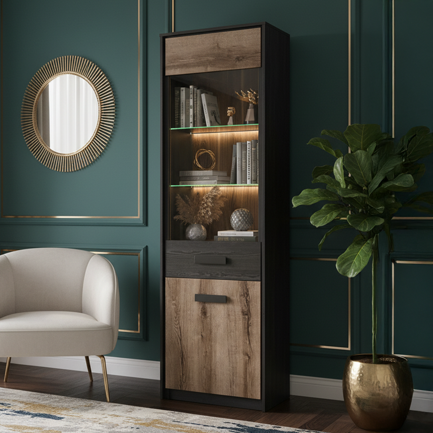 Kassel 100cm Display Cabinet with Glass Detail