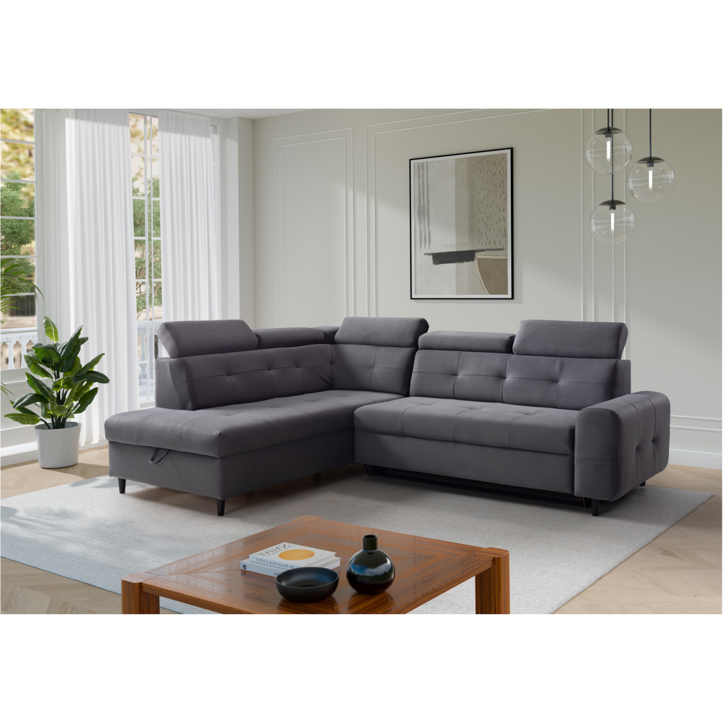 Matras Corner Sofa Bed with Storage- Dark Grey