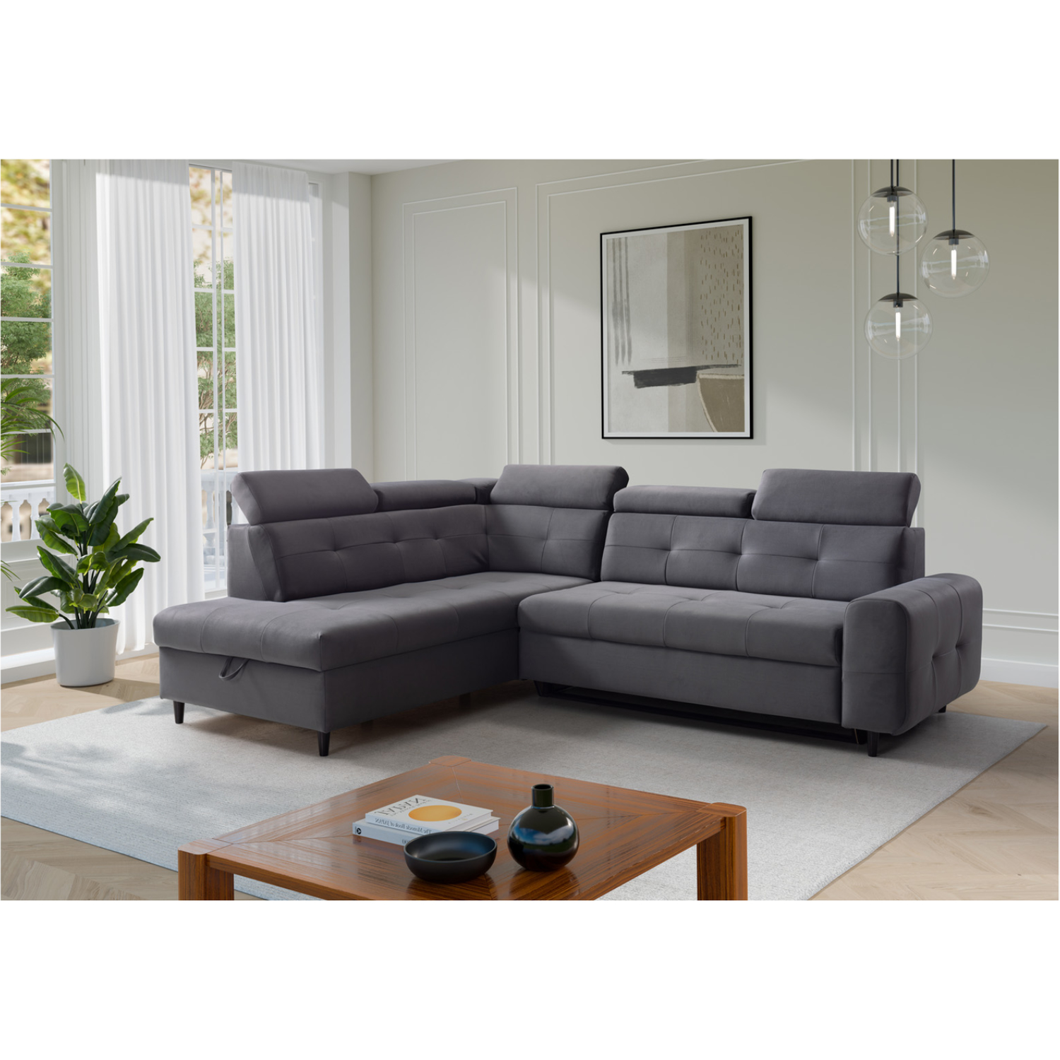 Matras Corner Sofa Bed with Storage- Dark Grey