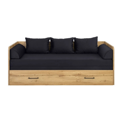 Exter Folding Bed with Container Mattress and Pillows - Wotan Oak / Black